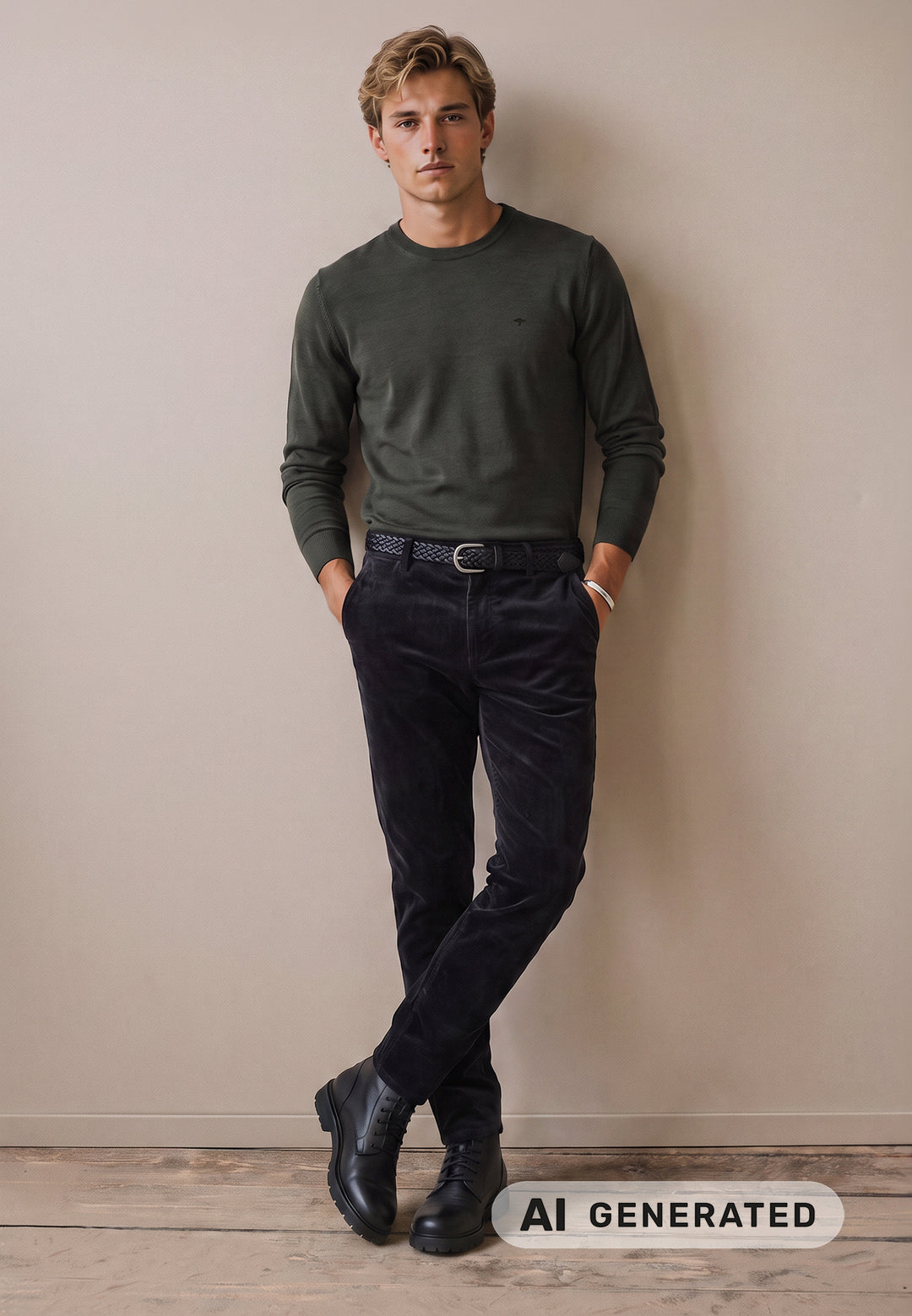 Strickpullover aus Wolle mit Rundhalsausschnitt