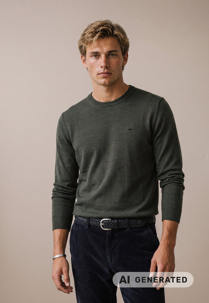Strickpullover aus Wolle mit Rundhalsausschnitt