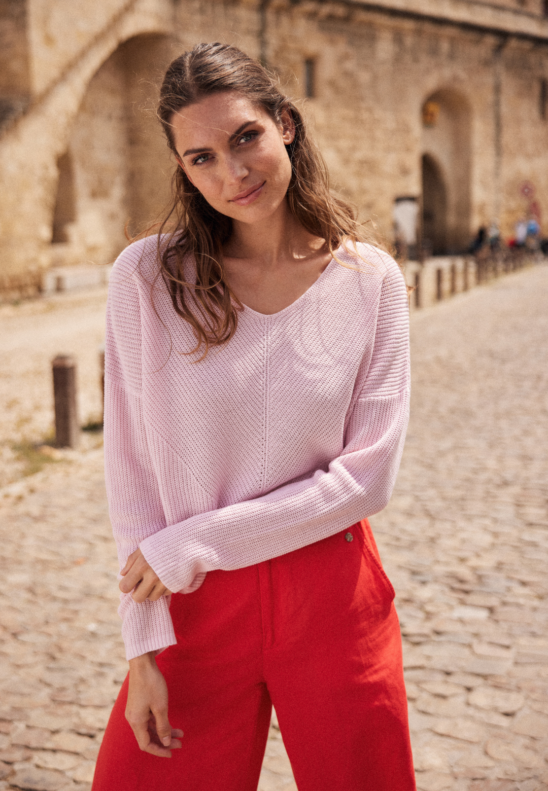 Strickpullover aus Leinen-Mix in Casual-Fit